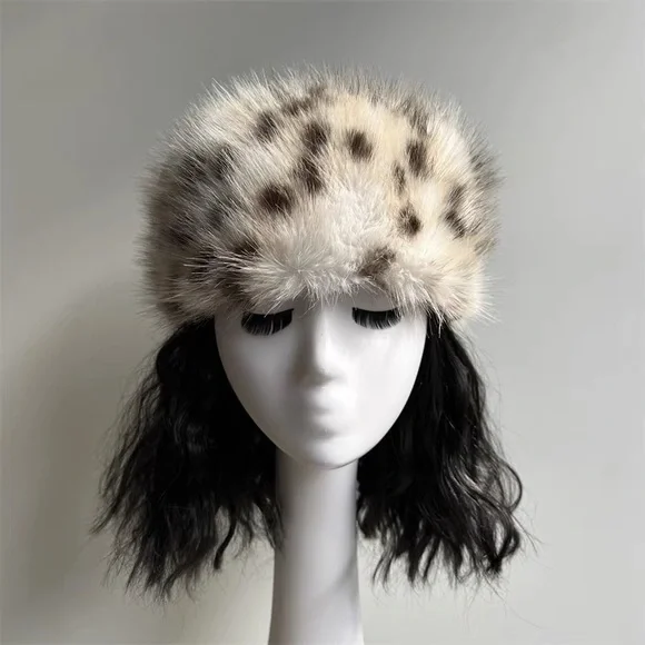 leopard vegan rabbit fur painter's hat